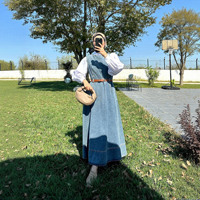 Robe longue sans manches en jean bleu denim pour femmes musulmanes Jalabiya Moyen-Orient Maxi Robe en jean Abaya islamique avec ceinture amincissante pour l'Aïd Ramadan