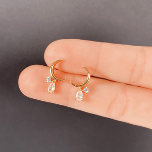 Orecchini Pendenti Luna E1916 Placcati Oro con Cristalli e Strass, Stile Bohémien per Uso Quotidiano Femminile - Product Image 4