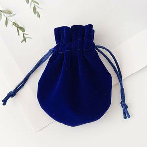 Pochette de rangement pour bijoux en velours bleu royal, sac cadeau noir à cordon pour colliers, bagues, bracelets, montres, sac d'emballage avec logo personnalisé - Product Image 6