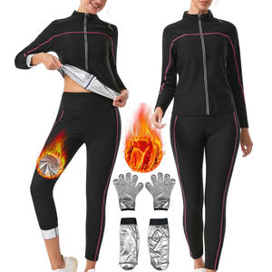 Conjunto de yoga y sauna transfronterizo de poliéster con cremallera, pantalones de cintura alta con control de abdomen y top de manga larga para deporte - Product Image 1