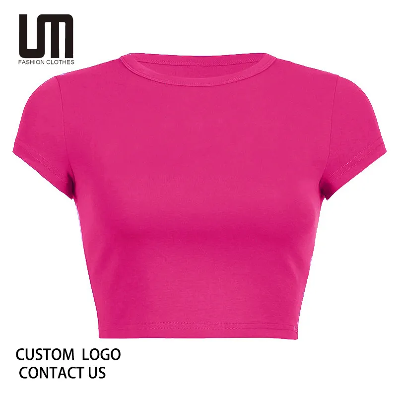 Liu Ming Cheap Wholesale Custom Logo 2024 Trends Summer Women Casual Cute Tees Short Sleeve Basic O Neck Cropped T Shirts