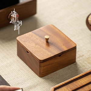 Cendrier carré en bois de noyer Qingshan <span class=keywords><strong>Hutong</strong></span> avec couvercle, style rétro, accessoire de table à thé pour la maison - Product Image 4