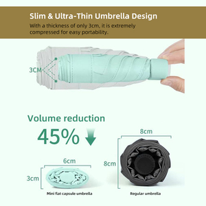 Parapluie de poche populaire de haute qualité Anti Uv UPF 50 parapluie plat pliant Capsule Mini parapluies avec étui - Product Image 3