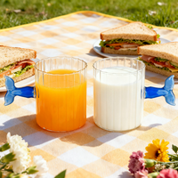 Tasses et mugs en verre borosilicate écologiques de 420 ml, design queue de baleine, sans BPA, anti-fuite, compatibles lave-vaisselle, pour café, thé et plus