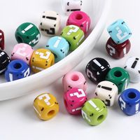 Perles cubiques en acrylique de 11 mm, couleur unie, imprimées avec des points d'interrogation et des points d'exclamation, grand trou pour bracelet, collier, chaîne de téléphone DIY RT2652