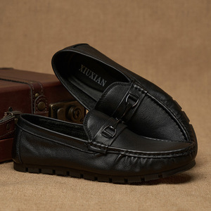 Mocassins en cuir véritable pour hommes, bout rond, à enfiler, semelle en caoutchouc respirante, chaussures de conduite décontractées d'été - Product Image 3