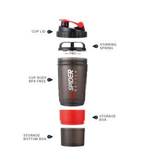 Bouteille <span class=keywords><strong>shaker</strong></span> protéinée 500 ml avec logo gratuit, gobelet mélangeur en plastique pour poudre et eau, idéal pour la musculation, avec 3 compartiments - Product Image 5