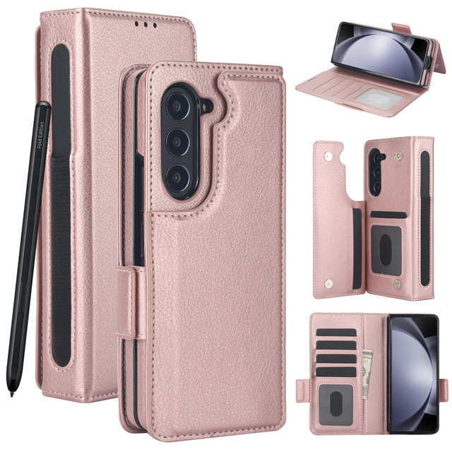 For for Z Fold 8 Wallet Case RFID Blocking Card Holder Leather Folio Flip Kickstand Protective Shockproof Waterproof