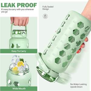 半加仑/<span class=keywords><strong>64</strong></span>盎司玻璃水瓶，带吸管和盖子时间标记提醒和硅胶套防漏和不含双酚a的瓶子 - Product Image 5