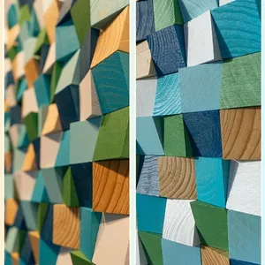 Panel de Pared de Madera de Pino Verde Oliva 3D, Azulejos de Mosaico Pintados Rústicos para Fondo de Restaurante de Estilo Mediterráneo - Product Image 2
