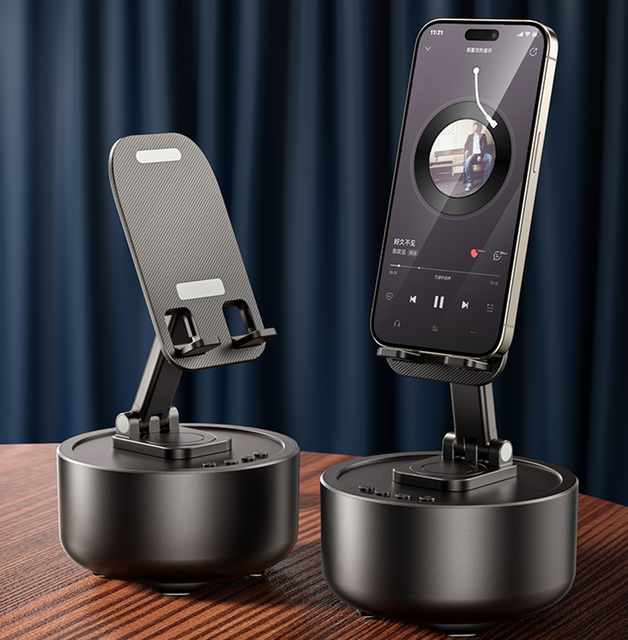 Multifunctional  Speaker with 360° Rotatable Height Adjustable Phone Holder, Support TWS, USB, AUX, 5V USB Output