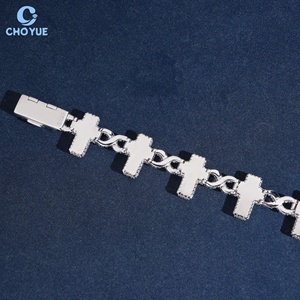 925 <b>Silver</b> Rhodium Plated Moissanite Cross <b>Cuff</b> 6MM <b>Bracelet</b> Luxury Unisex Jewelry VVS Moissanite Pave Baguette Cut - Product Image 3