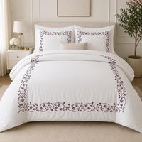 Parure de lit 3 pièces en coton égyptien 100% pour lit Queen Size, confortable et respirante, avec housse de couette et taies d'oreiller brodées
