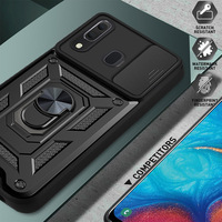 Étui de téléphone durable résistant aux rayures pour Samsung A73/72/56, avec support de bague et protection coulissante de l'objectif Fundas
