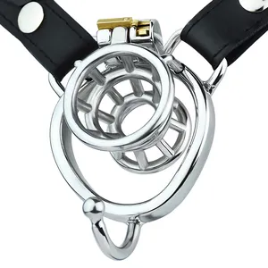 FRRK Wear negative lock male stainless steel chastity lock birdcage sissy chastity device for adults