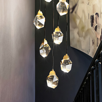 Lustre moderne de luxe en cristal K9 à LED pour escalier, suspension longue dorée, idéal pour villas, lofts, résidences à plafonds hauts et espaces commerciaux, IRC 90