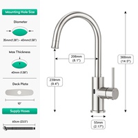 Robinet de cuisine à capteur tactile sans contact en acier inoxydable 304 avec tube flexible à 360 degrés et LED infrarouge