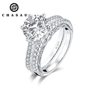 Cubic Zirconia CZ 925 Sterling Silver 3 CT Round Cut band Set Engagement Girls Wedding Silver Bridal Ring Set