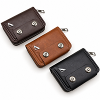 Dompet Kartu Kredit Akordion Kapasitas Besar untuk Pria, 15 Slot Kartu, Penutup Ritsleting, Dua Kancing Tekan, Kantong Uang Tunai dan Koin