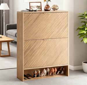 Papan partikel kabinet sepatu penyimpanan jalan masuk ramping awet dengan <span class=keywords><strong>2</strong></span> pintu lipat bawah terbuka bawah rak terbuka bawah - Product Image 2