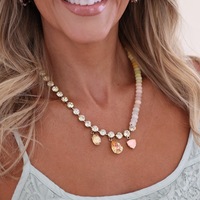 Collier pendentif élégant en pierre naturelle et zircon, plaqué or 18 carats, avec perles de pierres précieuses, pour femmes