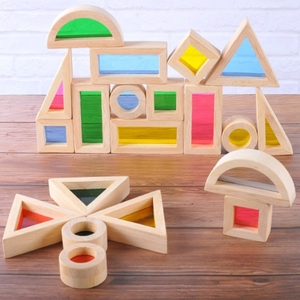 Montessori Sensory Toy Acrylic 6kinds Geometry <strong>Shape</strong> <strong>Block</strong> Wooden Rainbow <strong>Blocks</strong> - Product Image 2