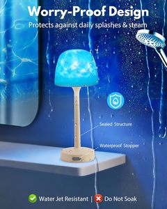 Lampe de douche LED étanche, projecteur d'ondes océaniques, commande tactile et télécommande, lampe de <span class=keywords><strong>table</strong></span> rechargeable sans fil pour salle de bain et chambre à coucher - Product Image 3