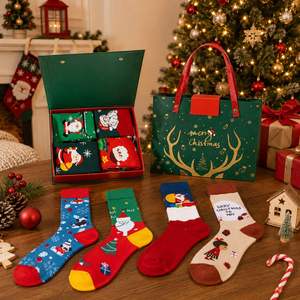 4 Pair Christmas Box Set Santa Holiday Crew <b>Socks</b> Xmas Stocking Stuffer Winter <b>Gift</b> for Family - Product Image 1