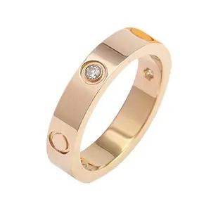 Perhiasan Mewah Berlian Klasik Sekrup Cincin Cinta Perak Disepuh Titanium Baja Tahan Karat untuk Pria Wanita Pasangan Rose Gold 18K Emas