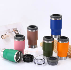 Enfriador de botellas y latas de cerveza de acero inoxidable 4 en 1 de 14 oz, vaso enfriador de vino con 2 tapas - Product Image 3