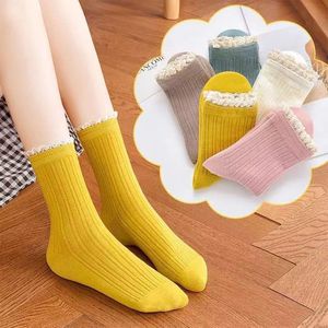 Women's Mid Calf Socks Lace Trim Ribbed Knit Breathable Autumn Winter Style Korean Japanese Lolita Fashion - Product Image 4