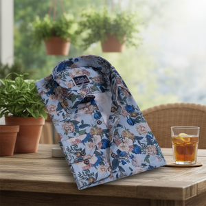 Chemise d'hiver pour homme en coton 100% respirant, imprimé floral bleu, taille plus, décontractée et écologique - Product Image 3