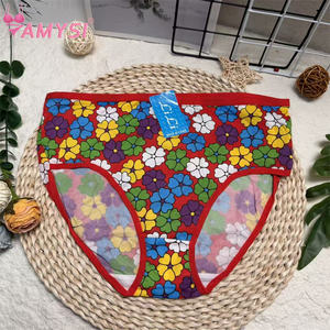 阿米斯523 #   高腰高剪薄款花卉印花牛奶丝女式大码性感内衣透气日常内衣 - Product Image 3