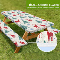 Nappe de pique-nique imperméable et élastique 3-en-1 à imprimé de Noël pour table et banc, idéale pour les fêtes en extérieur, le camping et la décoration de vacances