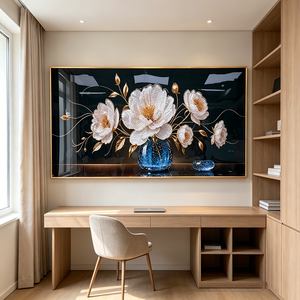 Modern Wholesale custom <b>Framed</b> Flower Blue Vase Glitter HD Print Living Room Home Decor Crystal Porcelain <b>Painting</b> LED Wall Art - Product Image 6
