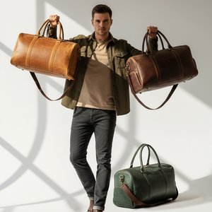 Sac de voyage rétro en cuir véritable grande capacité pour homme, sac de sport et de gym avec fermeture éclair pour week-end et nuit - Product Image 2