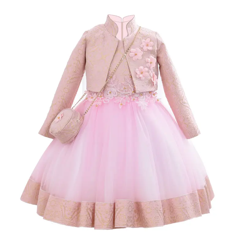 Ropa Para Ninos Girls' Princess Clothing Long Puffy Dress Lovely Children's Dress Suit Summer Flax Ball Gown Long Sleeve Sunny