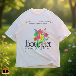T-shirt con grafica Bouquet Of Flowers, t-shirt oversize con tipografia floreale vintage, stile streetwear romantico Y2K - Product Image 3