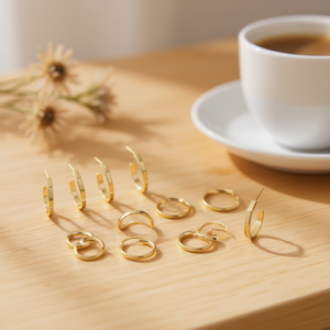 Orecchini a Cerchio in Acciaio Inossidabile Monocolore con Effetto Goccia, Set da 12 Pezzi - Product Image 2