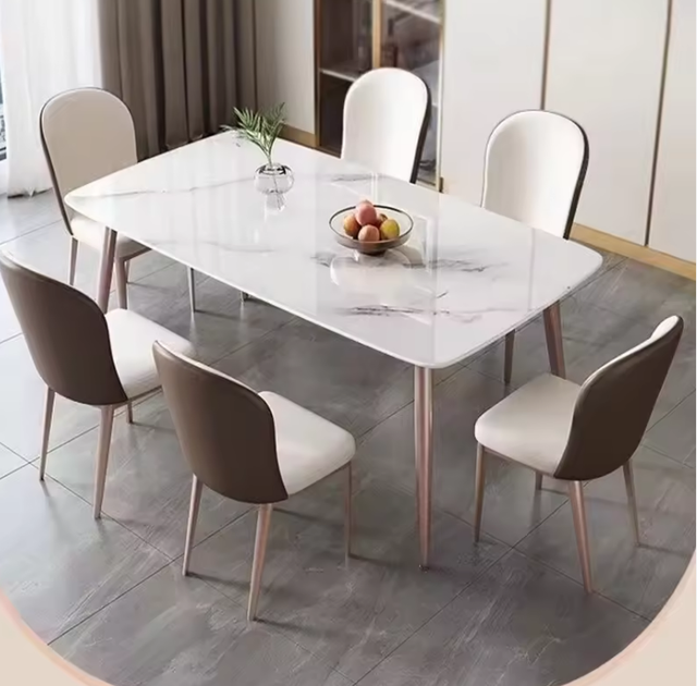 Luxury Modern Design Dining Room Table and Hotel Furniture Set for 6 Seater Chairs with Marble Top Apartment Use
