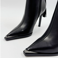 Bottines noires à bout pointu pour femme, sur mesure, avec fermeture éclair, talon compensé, en cuir véritable, sexy et élégantes, pour le printemps