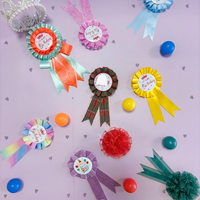 Ruban de récompense en satin polyester multicolore pour célébration d'anniversaire, badge personnalisé, décoration de fête, biodégradable