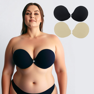 플러스 사이즈 여성 무선 큰 컵 사용자 정의 인쇄 원활한 부드러운 패브릭 자체 접착 솔리드 브래지어 푸시 업 브래지어 - Product Image 1