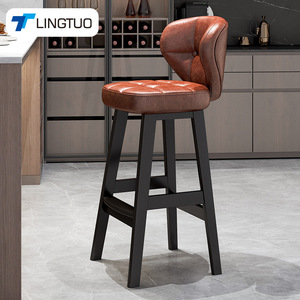 LingTuo Bar Stool Wood Frame Adjustable Height Restaurant Bar Chair - Product Image 1