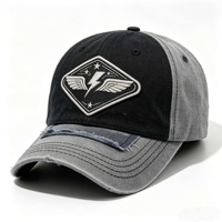 Casquette de baseball unisexe vintage bicolore en coton lavé avec patch brodé et visière incurvée pour la protection solaire