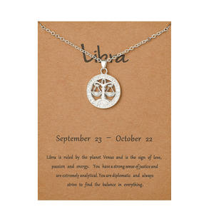 Collana con Ciondolo Zodiacale in Lega Traforata, <span class=keywords><strong>Segni</strong></span> Astrologici Acquario Leone Scorpione Toro Bilancia, 12 Costellazioni - Product Image 2