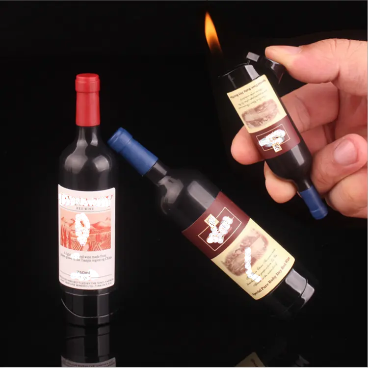 Encendedor de gas creativo, nuevo modelo de botella de vino extraño, encendedor de cigarrillos de fuego abierto, juego para fumar, venta al por mayor