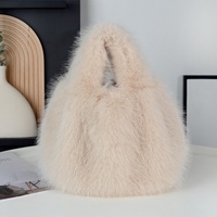 Sac à main de grande capacité avec nouveau sac à fourrure Imitation fourrure de renard plissé imperméable et doublure en polyester sac à main en peluche