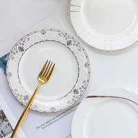 Assiette ronde en porcelaine fine avec bord doré, assiettes à dîner écologiques en porcelaine pour restaurants