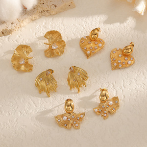 ต่างหูแฟชั่นรูปใบไม้ ดีไซน์พัดระบายรูปหัวใจ ชุบทอง 18k ทำจากสแตนเลสสตีล เหมาะสำหรับงานปาร์ตี้ - Product Image 3